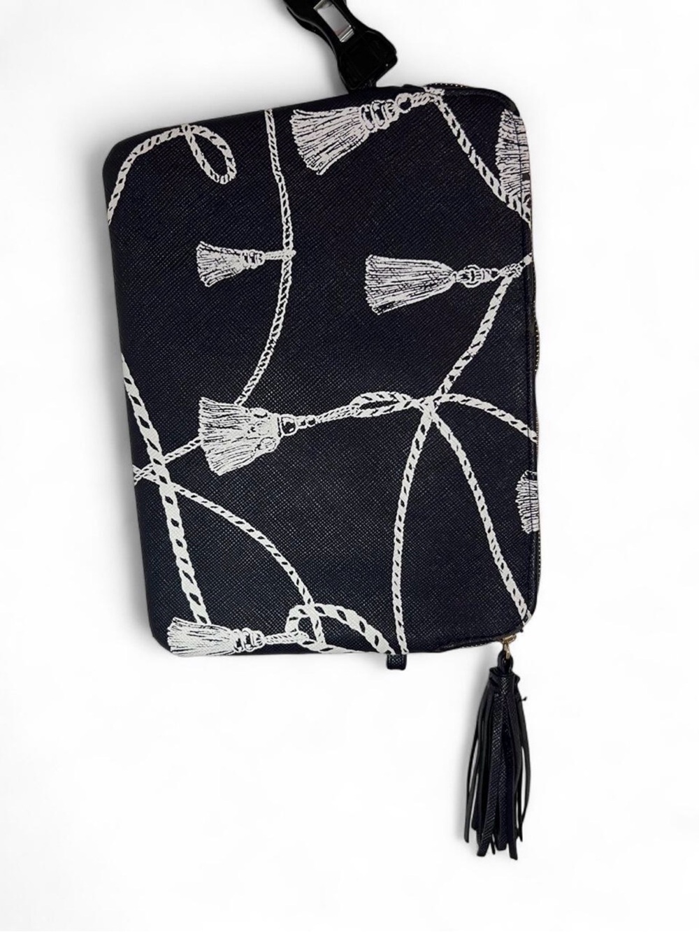 Chico's Navy and White Tassel-Print Wristlet Clutch
